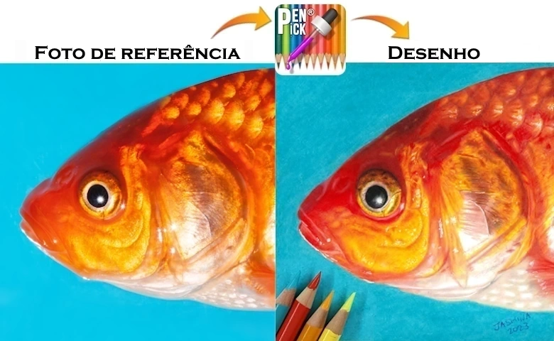 Desenho de lápis de cor peixe, o seletor de cores ajuda